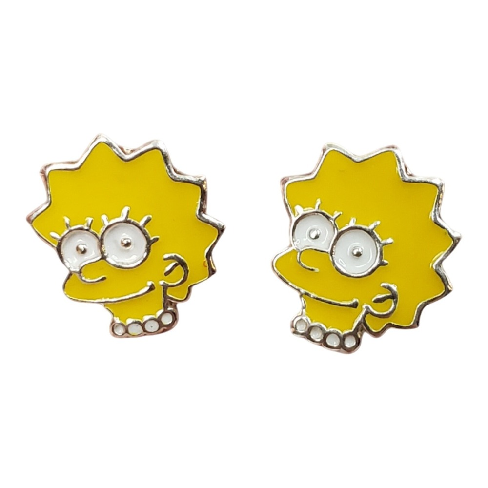 Handmade Lisa Simpson Inspired Earrings 925 Sterling Silver Handpainted Gift